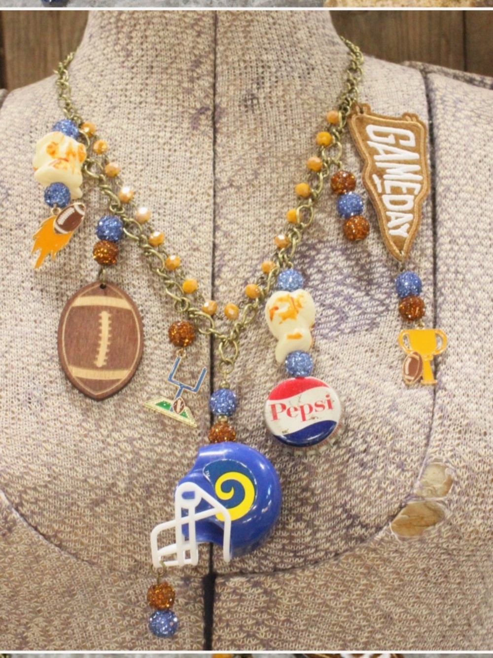 BOHO GAMEDAY Los Angeles Rams CHARM’D FOOTBALL NECKLACE
